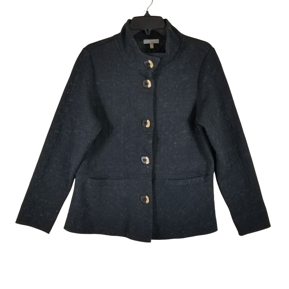 Habitat Jacket Women S Black Textured Flecked Button Front Stand Collar 32045
